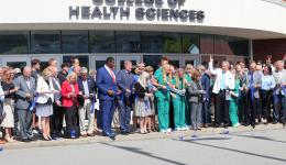 GSU President, Board of Governors, students, faculty, staff and friends join together for Ribbon Cutting at new Health Sciences facility at the Waco Center