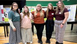 Elementary Education Students Judging Walton Elementary Science Fair L-R:  Jacey Collins, Adriann Cottrell, Samantha Casto, Carly Harper, Emma Proudfoot 