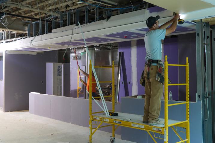 Construction work inside the Mollohan Campus Community Center.