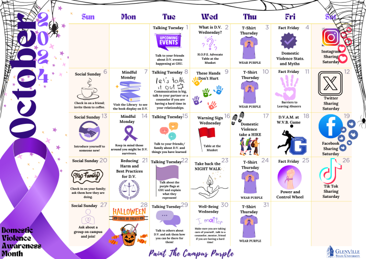 Domestic Violence Awareness Month Calendar