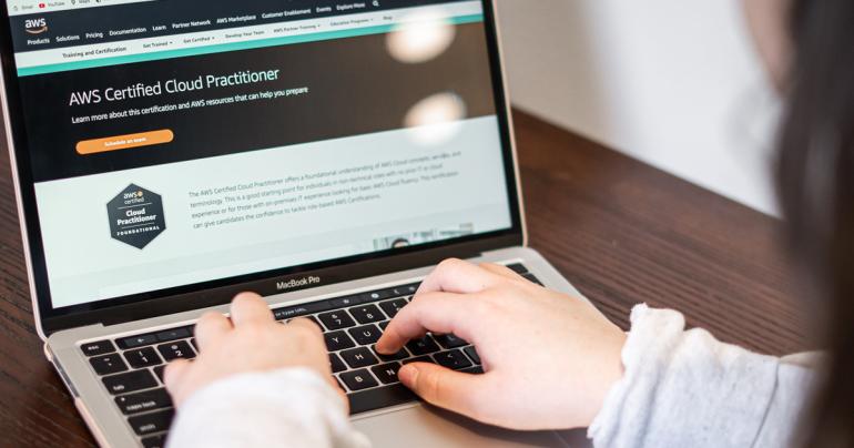 A student browses the AWS Academy website. Glenville State University has recently announced its participation in AWS Academy, an Amazon Web Services program. (GSU Photo/Kristen Cosner)