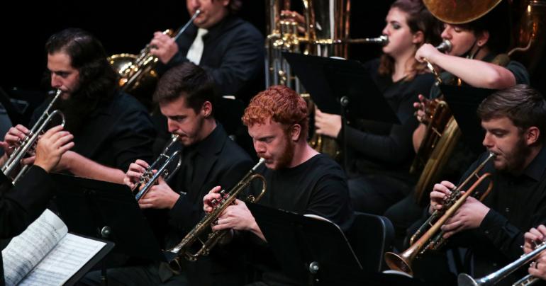 Members of the Glenville State College Brass Ensemble at a performance on campus. The Ensemble will bring songs of the season to the Meadowbrook Mall on Saturday, December 11. (GSC Photo/Kristen Cosner)