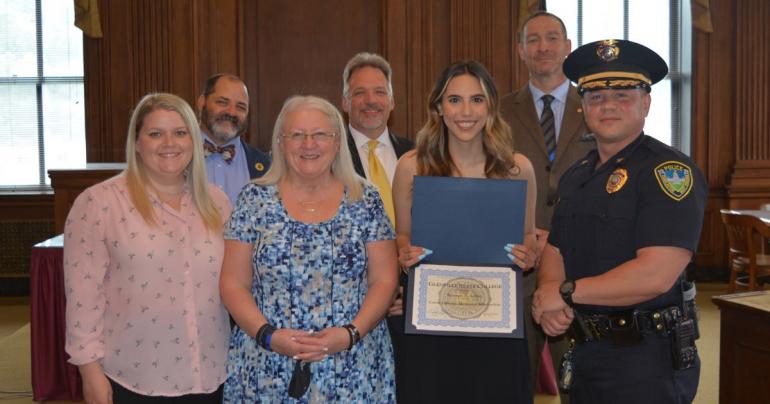 (l-r) Chelsea Johnson, Dr. Jeff Bryson, Sheryl Johnson, Dr. Ken Lang, Kristen Lopez, Dr. Donal Hardin, and Sgt. Tyke Hunt | CPD Photo