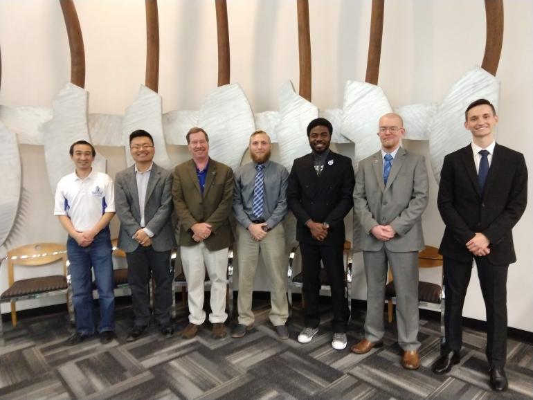 GSC Chi Beta Phi advisors and members (l-r): Wenwen Du, Pai Song, Larry Baker, Jacob Petry, James Maku, Brian T. Moore, Preston Allison