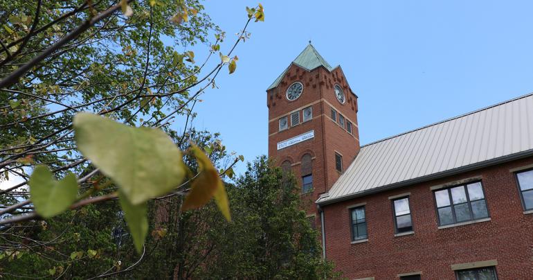 The iconic clock tower at Glenville State College (GSU Photo/Kristen Cosner)