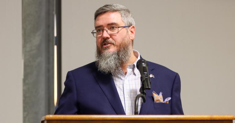 Dr. Sam Workman speaking at a recent seminar on Election Integrity in the Mountain State that was hosted at Glenville State University. (GSU Photo/Dustin Crutchfield)