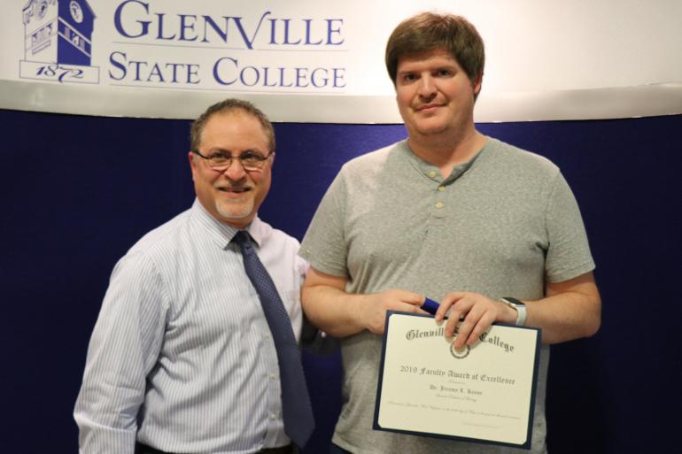 Faculty Award of Excellence recipient Dr. Jeremy Keene (right) with Provost Dr. Victor Vega