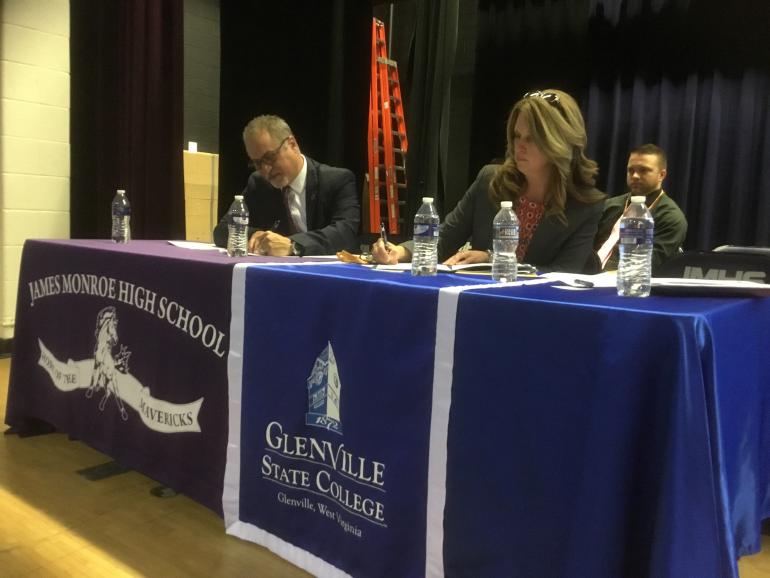 Glenville State College Provost Dr. Victor Vega and Monroe County Superintendent Joetta Basile at the signing ceremony