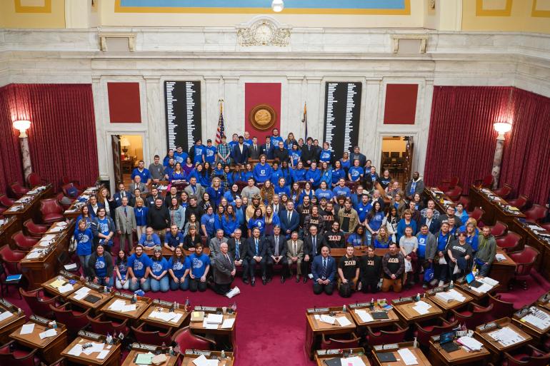 Glenville State students, faculty, staff, administrators, and lawmakers inside the House chamber during Glenville State Day at the Legislature on Tuesday, February 22. (GSC Photo/Kristen Cosner)