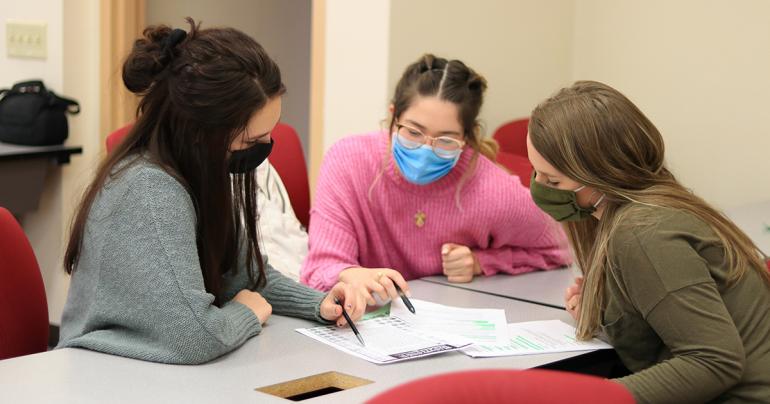 Glenville State education students review notes during a class session earlier this semester.