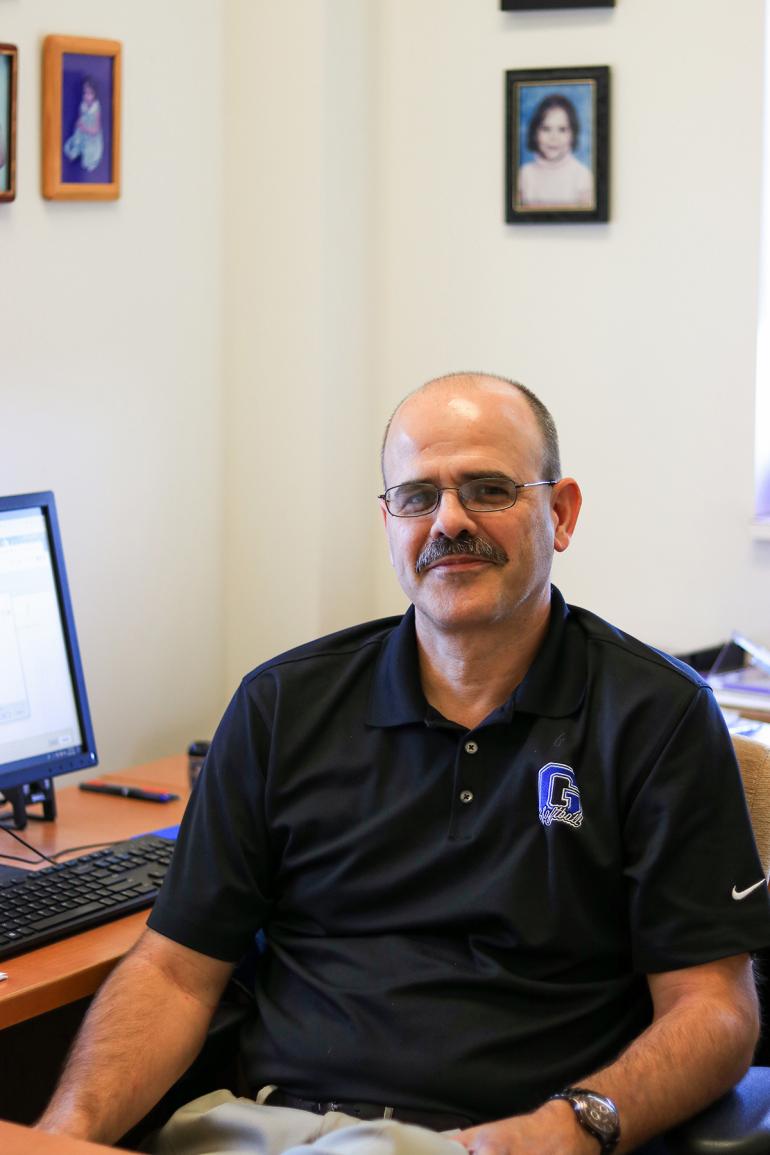 GSC Professor of Chemistry Dr. Kevin Evans at his desk inside the Science Hall (GSC Photo/Kristen Cosner)