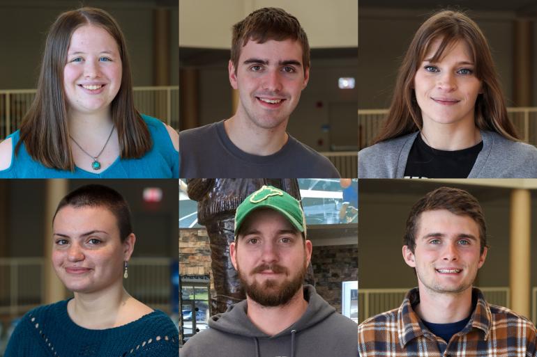 Fall 2021 Glenville State College Land Resources Scholarship recipients (l-r, top) Gabrielle Dean, Evan Jedamski, Heather Moore; (l-r, bottom) Chloe Richardson, Ronald Stearns, Benjamin Sturtevant.