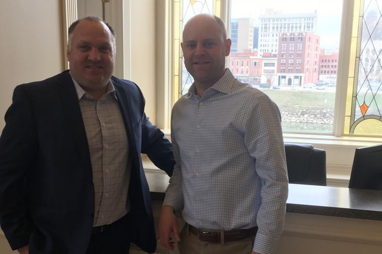 Glenville State College Vice President for College Advancement David Hutchison and Maier Foundation President Brad Maier Rowe (right)