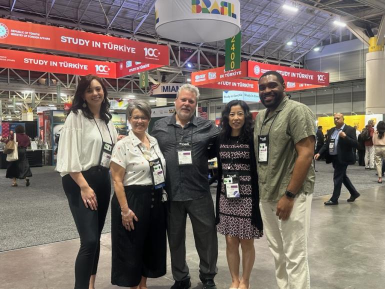 .  L to R: Sarah Sakaguchi, Fairmont State University, Bridget Carr, Glenville State University, Clark Egnor, WV Higher Education Policy Commission, Emily Liu, Shepherd University, Marcus Murrell, Concord University