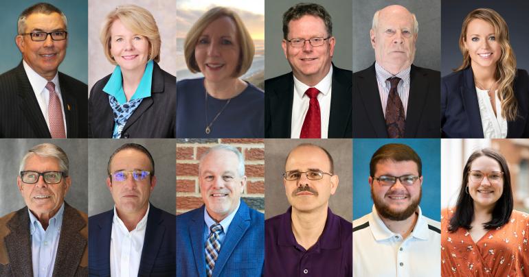 Members of the Glenville State University Board of Governors (l-r, descending) Mike Rust, Ann Green, Dr. Kathy Butler, Dan Durbin, Skip Hackworth, Alexandria King, Robert Marshall, Douglas Morris, Joe Parsons, Dr. Kevin Evans, Cody Moore, and Breanna Morgan.