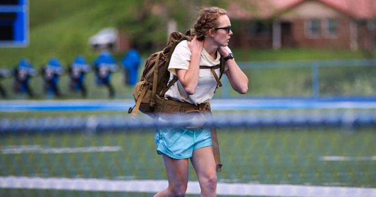 Glenville State College Land Resources student Cora Hedrick completes another lap as part of the recently held Pack Test. (GSC Photo/Kristen Cosner)