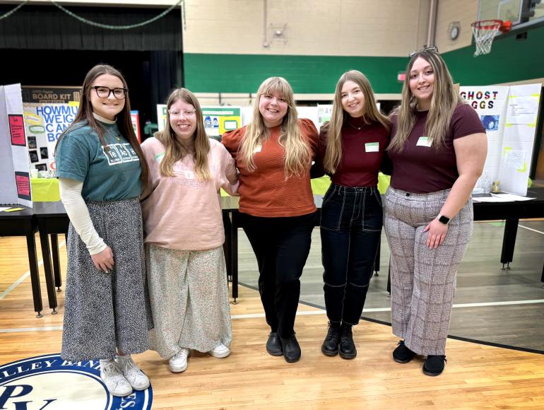 Elementary Education Students Judging Walton Elementary Science Fair L-R:  Jacey Collins, Adriann Cottrell, Samantha Casto, Carly Harper, Emma Proudfoot 