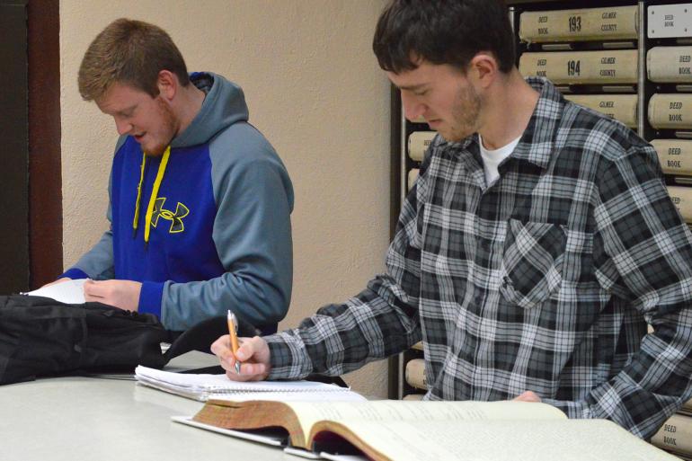 Glenville State College students conduct courthouse research as part of a Land Titles and Abstracting course