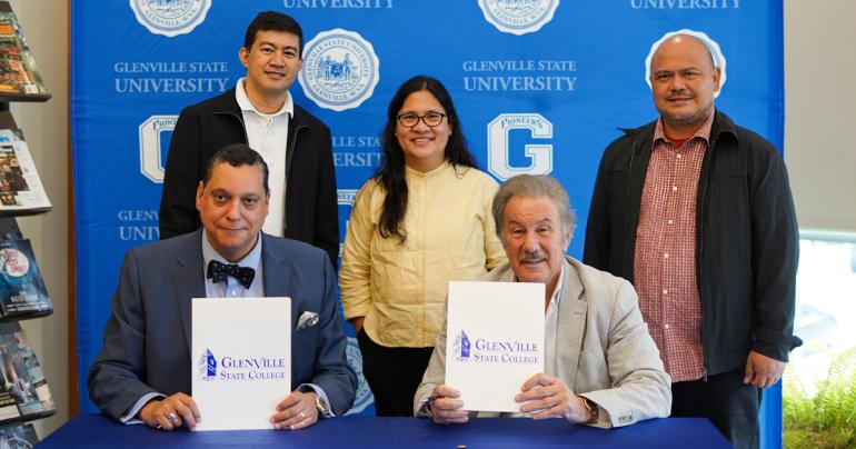 (l-r) Standing Dr. Rico Gazal, For. Leilani Castillo and Dr. Rogelio Andrada; seated Dr. Gary Morris, Provost and Dr. Mark Manchin, President