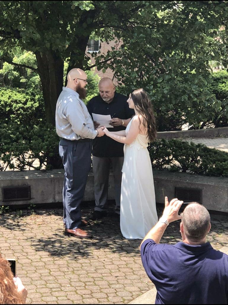 Simeon Kees and Sydnee Vance at their wedding ceremony on GSC's campus