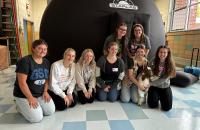  GSU STARLAB participants with “Jimmy” the Goat.  Back L/Rt: Jacey Collins and Sandra Crites Front L/R: Brianna Browning, Malerie Ross, Jayden Cover, Kylie Jackson, Bailea Huddleston, Maddox Lewis