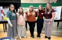 Elementary Education Students Judging Walton Elementary Science Fair L-R:  Jacey Collins, Adriann Cottrell, Samantha Casto, Carly Harper, Emma Proudfoot 